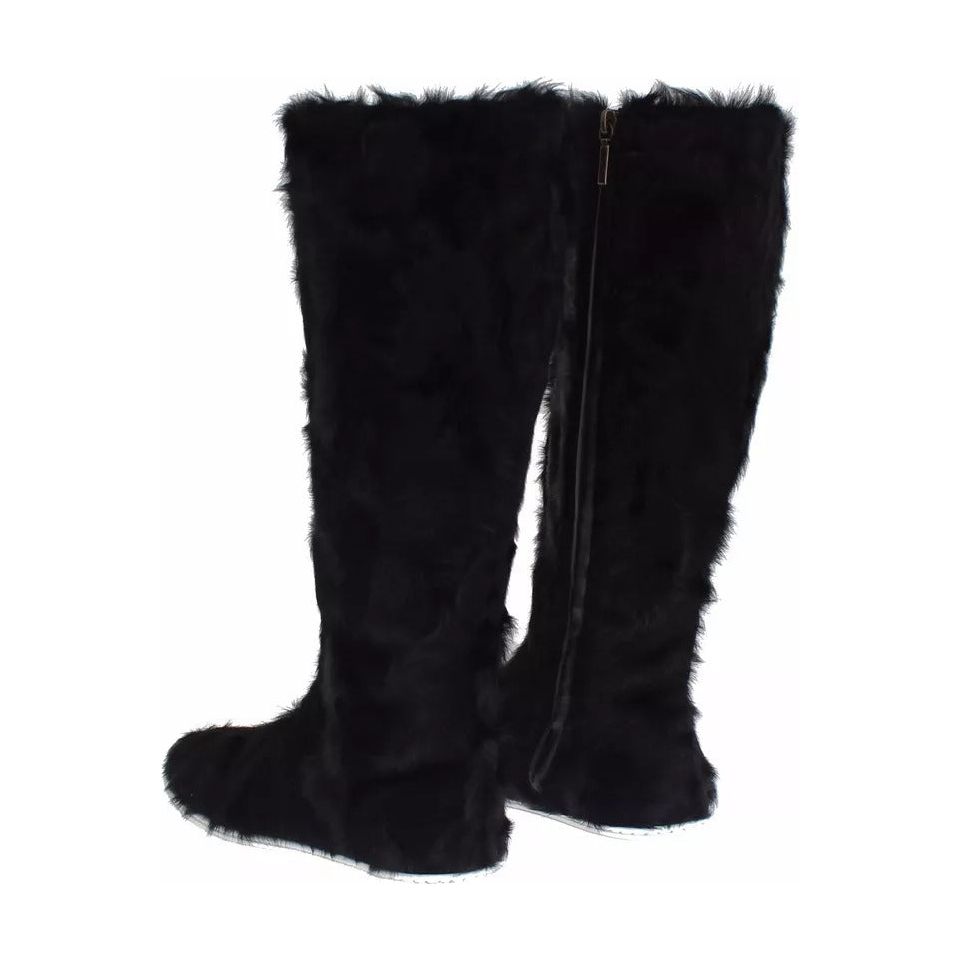 Dolce & Gabbana Black Xiangao Lamb Fur Leather Boots Shoes LA2101-36