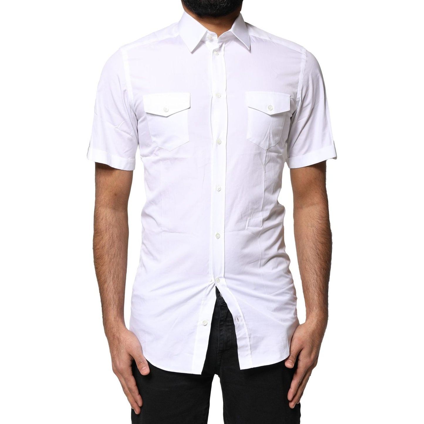 Dolce & Gabbana White GOLD Button Down Casual Men Polo Shirt 1728,67345645728,Clothing,Dolce & Gabbana,IT37 | XS,Material: 100% Cotton,Men,Men - Clothing,Preowned / Defect,Shirts - Men - Clothing,White Dolce & Gabbana TSH878534-37