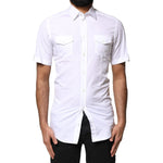 Dolce & Gabbana White GOLD Button Down Casual Men Polo Shirt 1728,67345645728,Clothing,Dolce & Gabbana,IT37 | XS,Material: 100% Cotton,Men,Men - Clothing,Preowned / Defect,Shirts - Men - Clothing,White Dolce & Gabbana TSH878534-37