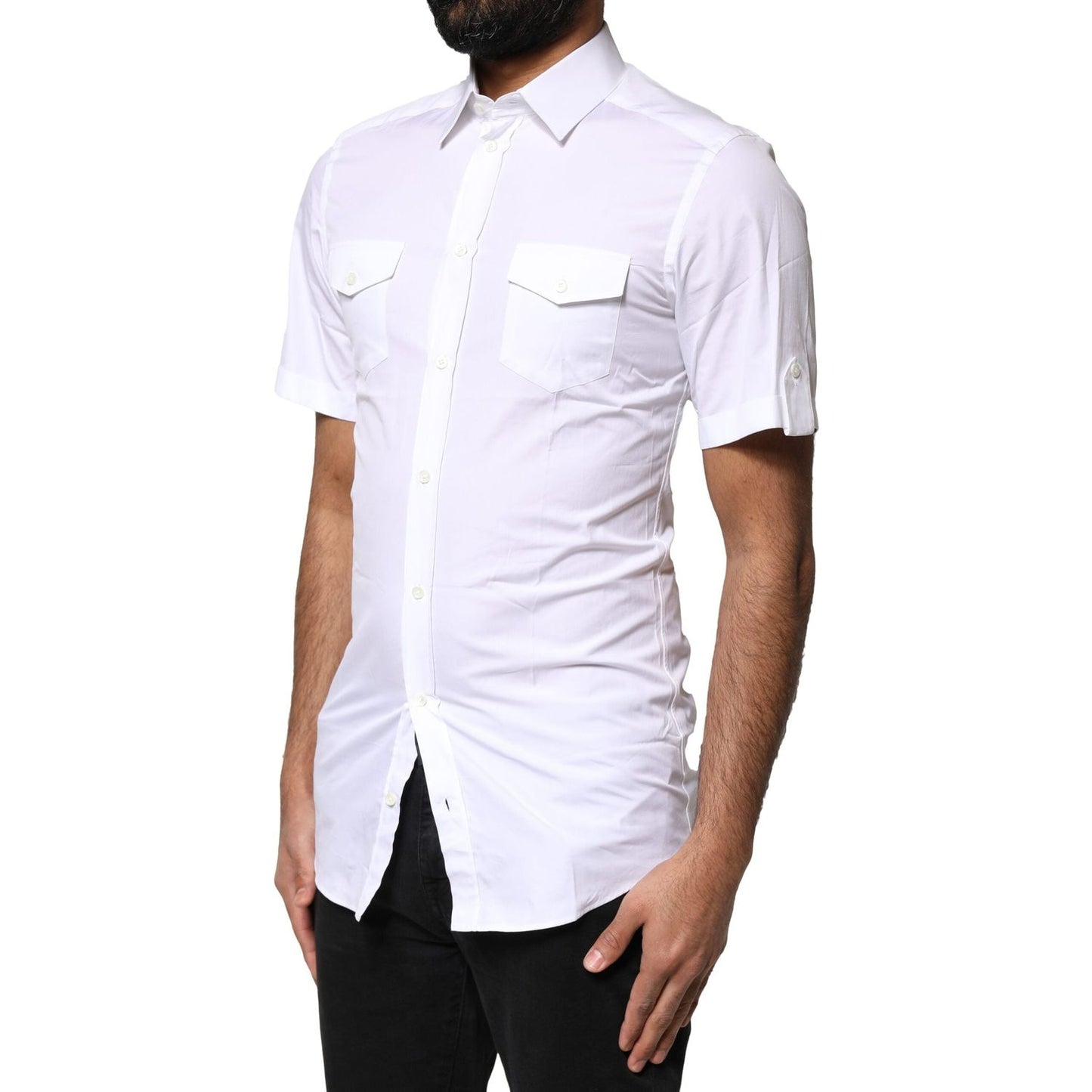 Dolce & Gabbana White GOLD Button Down Casual Men Polo Shirt 1728,67345645728,Clothing,Dolce & Gabbana,IT37 | XS,Material: 100% Cotton,Men,Men - Clothing,Preowned / Defect,Shirts - Men - Clothing,White Dolce & Gabbana TSH878534-37