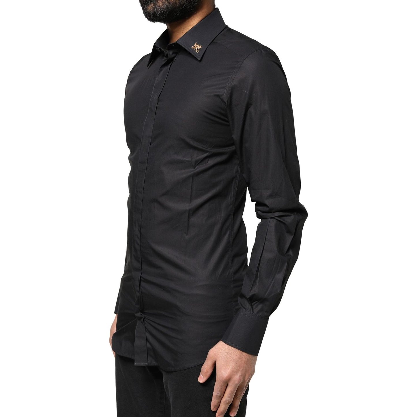 Dolce & Gabbana Black GOLD Cross Embellished Men Dress Shirt TSH86518-37
