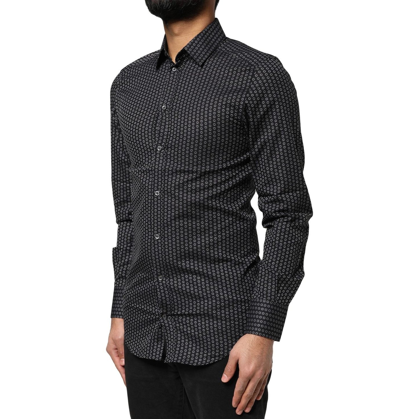 Dolce & Gabbana Black GOLD Patterned Cotton Men Dress Shirt TSH90431-37