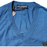 Dolce & Gabbana Blue Cashmere Crown V-neck Pullover Sweater