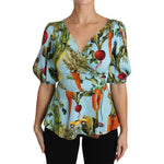Dolce & Gabbana Multicolor Vegetable Print Silk Top Peplum Wrap Blouse TSH3126-36