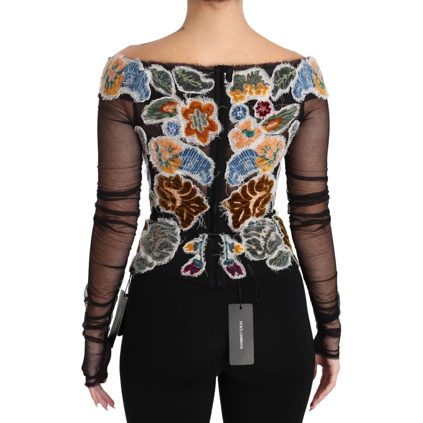Dolce & Gabbana Black Floral Ricamo Top T-shirt Blouse TSH3085-36