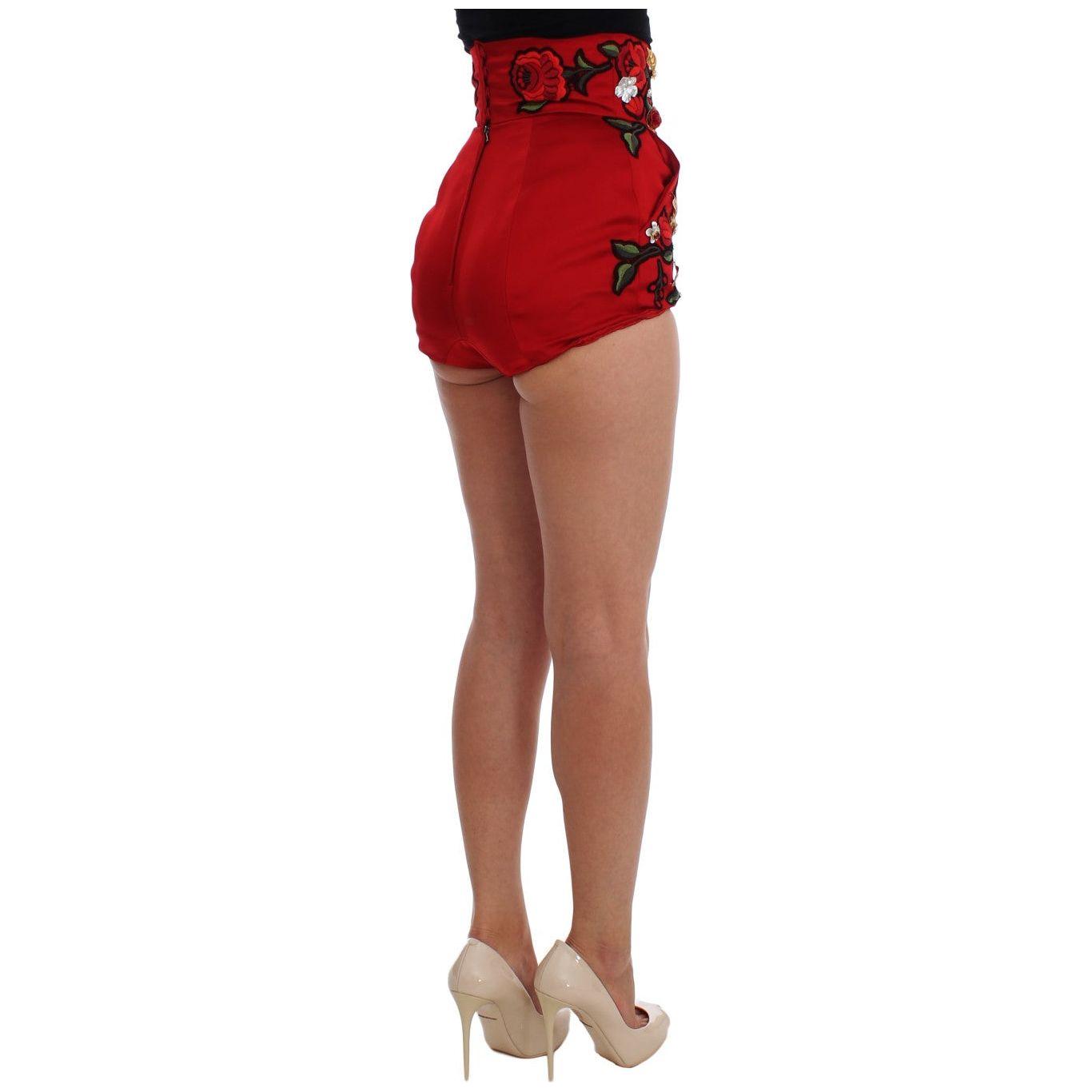 Dolce & Gabbana Elegant Silk High Waist Embroidered Shorts Dolce & Gabbana Sienna