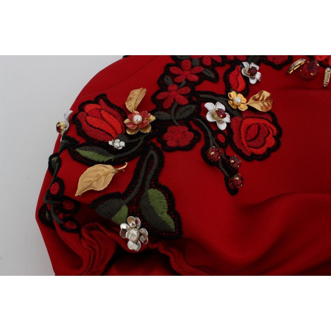 Dolce & Gabbana Elegant Silk High Waist Embroidered Shorts Dolce & Gabbana Dark Red
