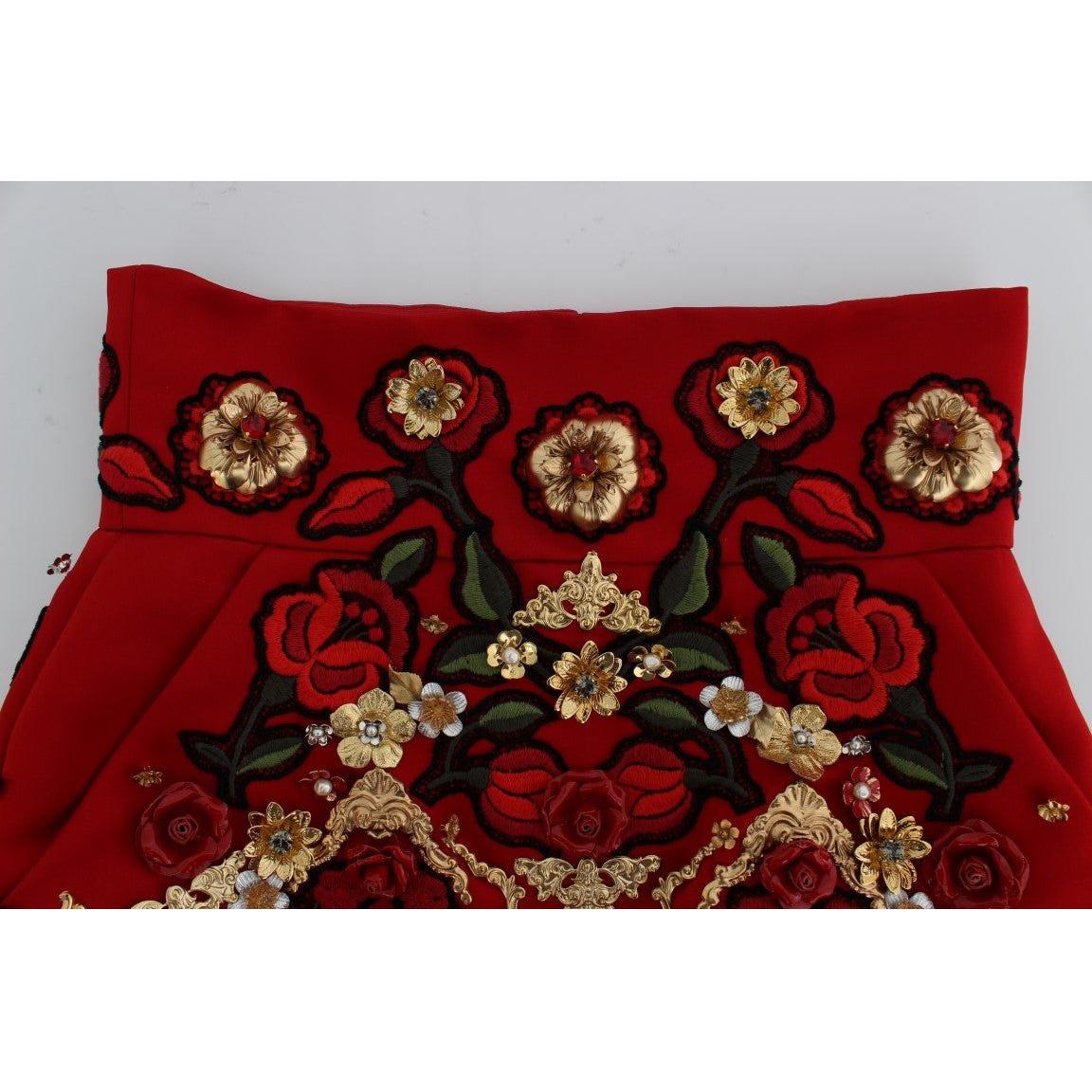 Dolce & Gabbana Enchanted Sicilian Rose Embroidered Mini Shorts Dolce & Gabbana Dark Red