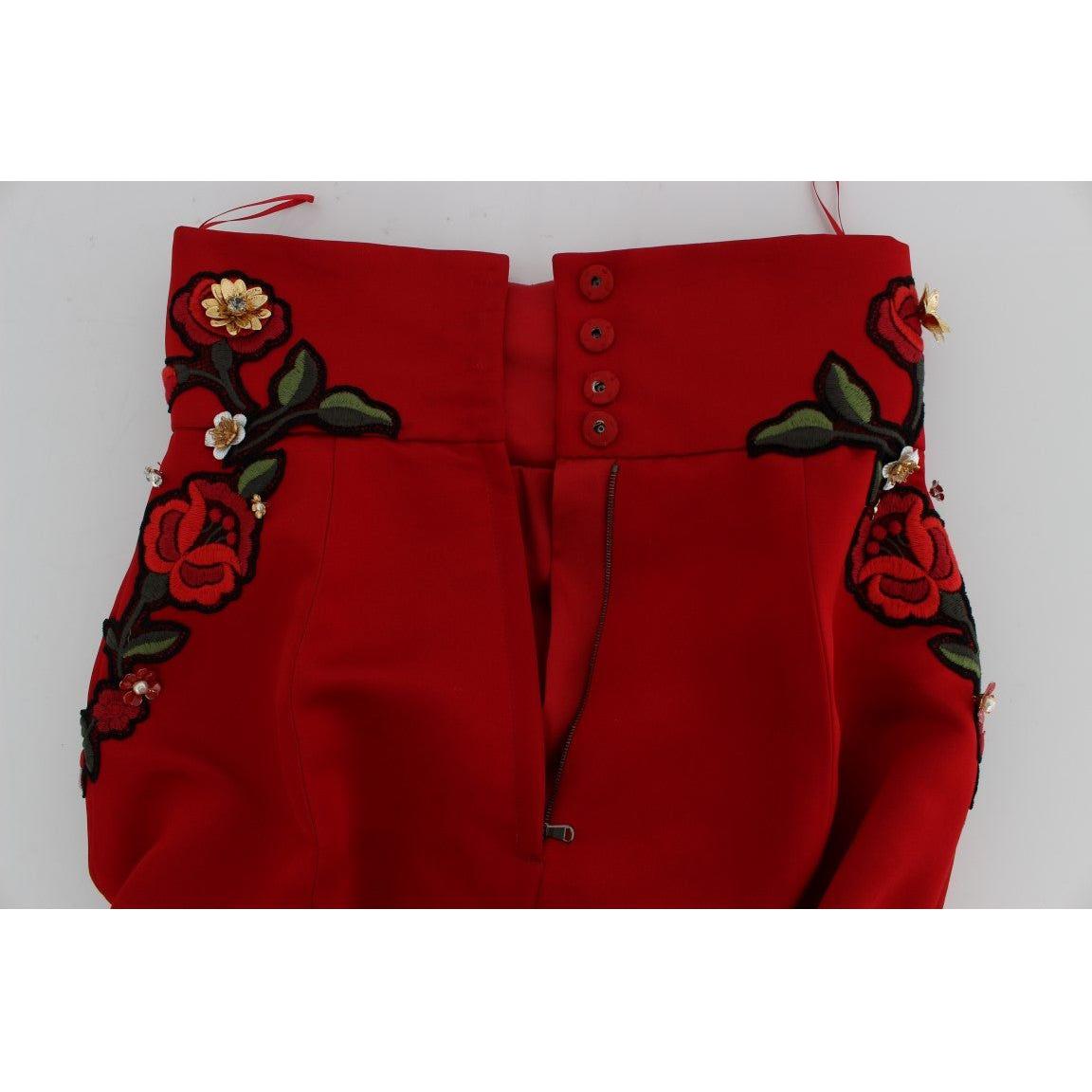 Dolce & Gabbana Enchanted Sicilian Rose Embroidered Mini Shorts Dolce & Gabbana Dark Red