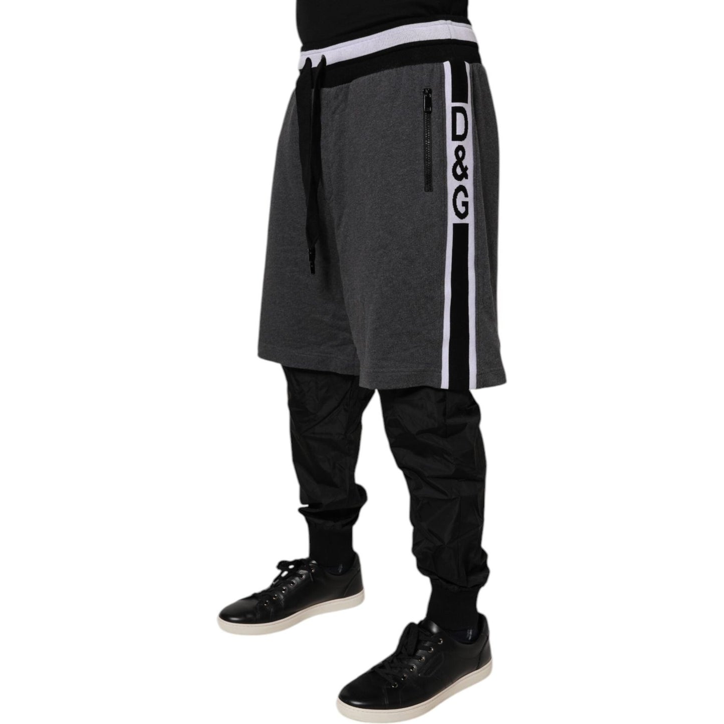 Dolce & Gabbana Black Gray Cotton Layered Men Sweatpants Pants PAN76047-48