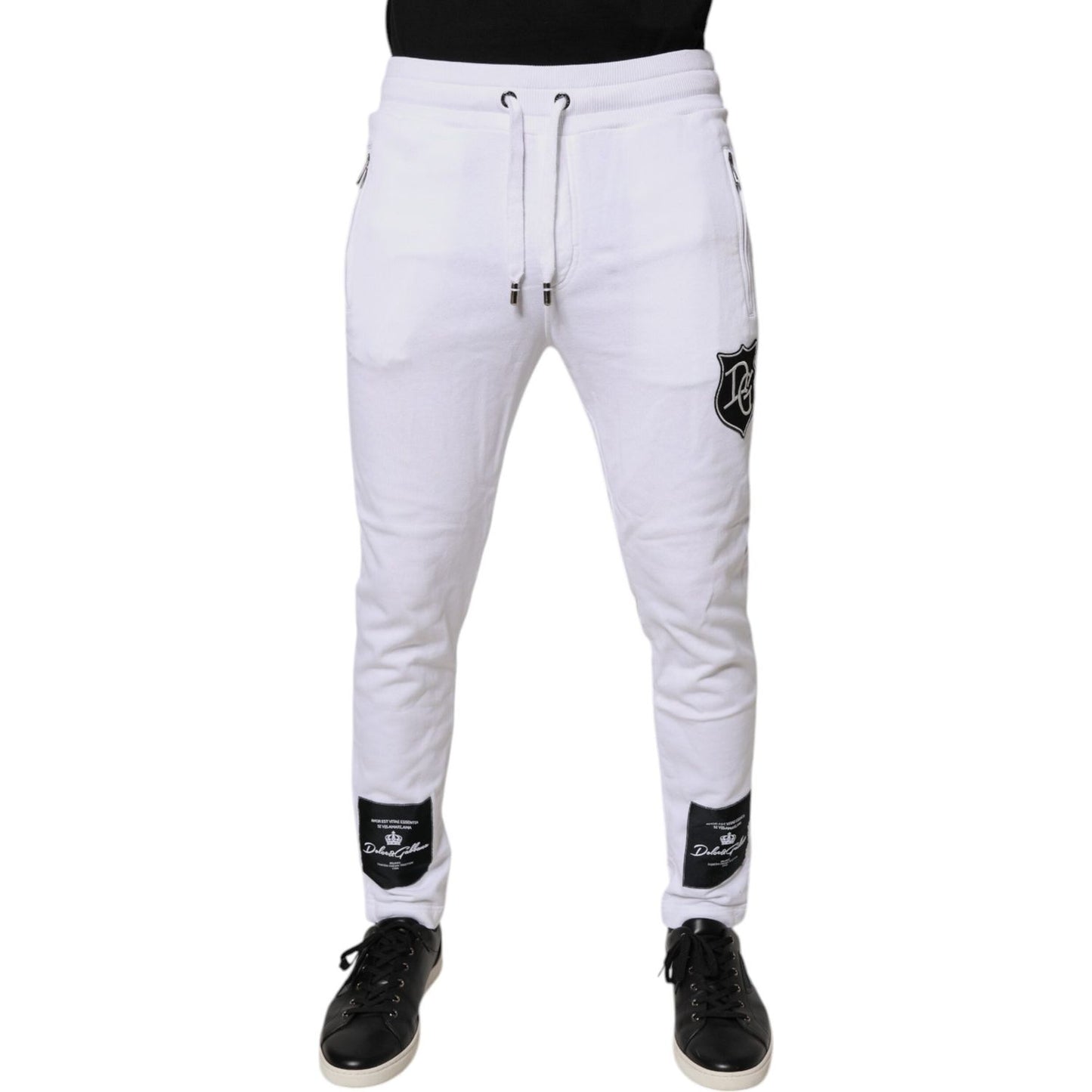 Dolce & Gabbana White Logo Patch Men Skinny Sweatpants Pants 1728,67345645728,Clothing,Dolce & Gabbana,IT46 | S,Jeans & Pants - Men - Clothing,Material: 100% Cotton,Men,Men - Clothing,Preowned / Defect,White Dolce & Gabbana PAN76133-46