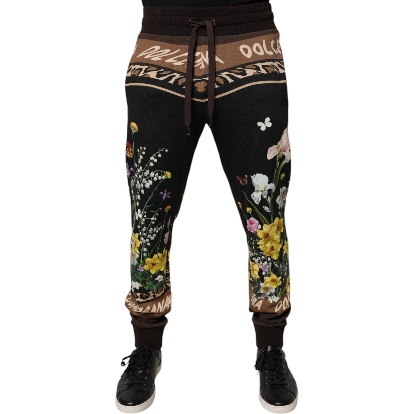 Dolce & Gabbana Black Floral Cotton Jogger Sweatpants Pants
