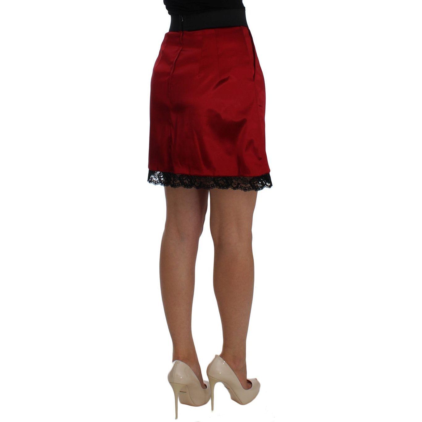 Dolce & Gabbana Elegant Red Lace High-Waist Skirt Dolce & Gabbana Saddle Brown