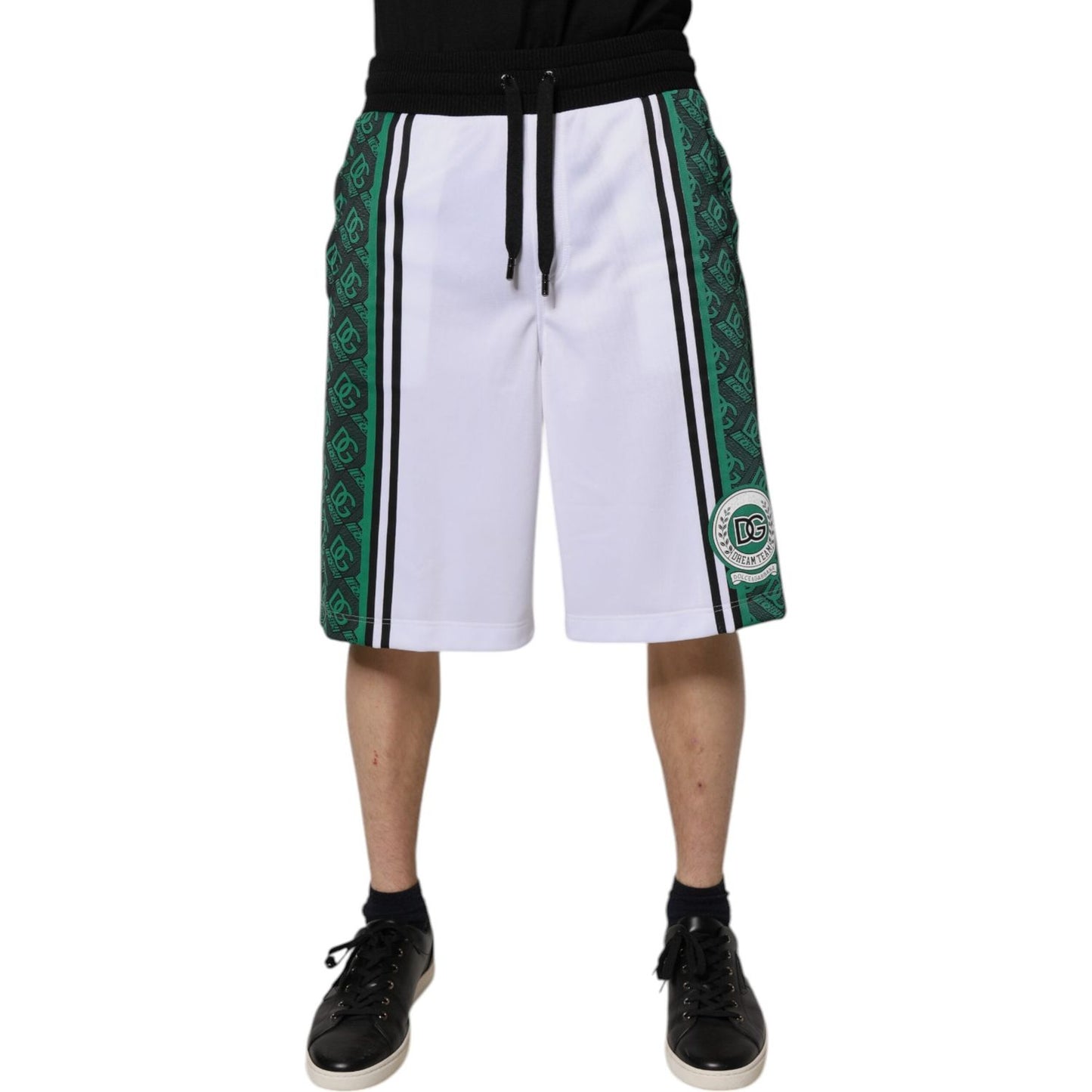 Dolce & Gabbana White Green Men Jersey Sweatshorts Shorts