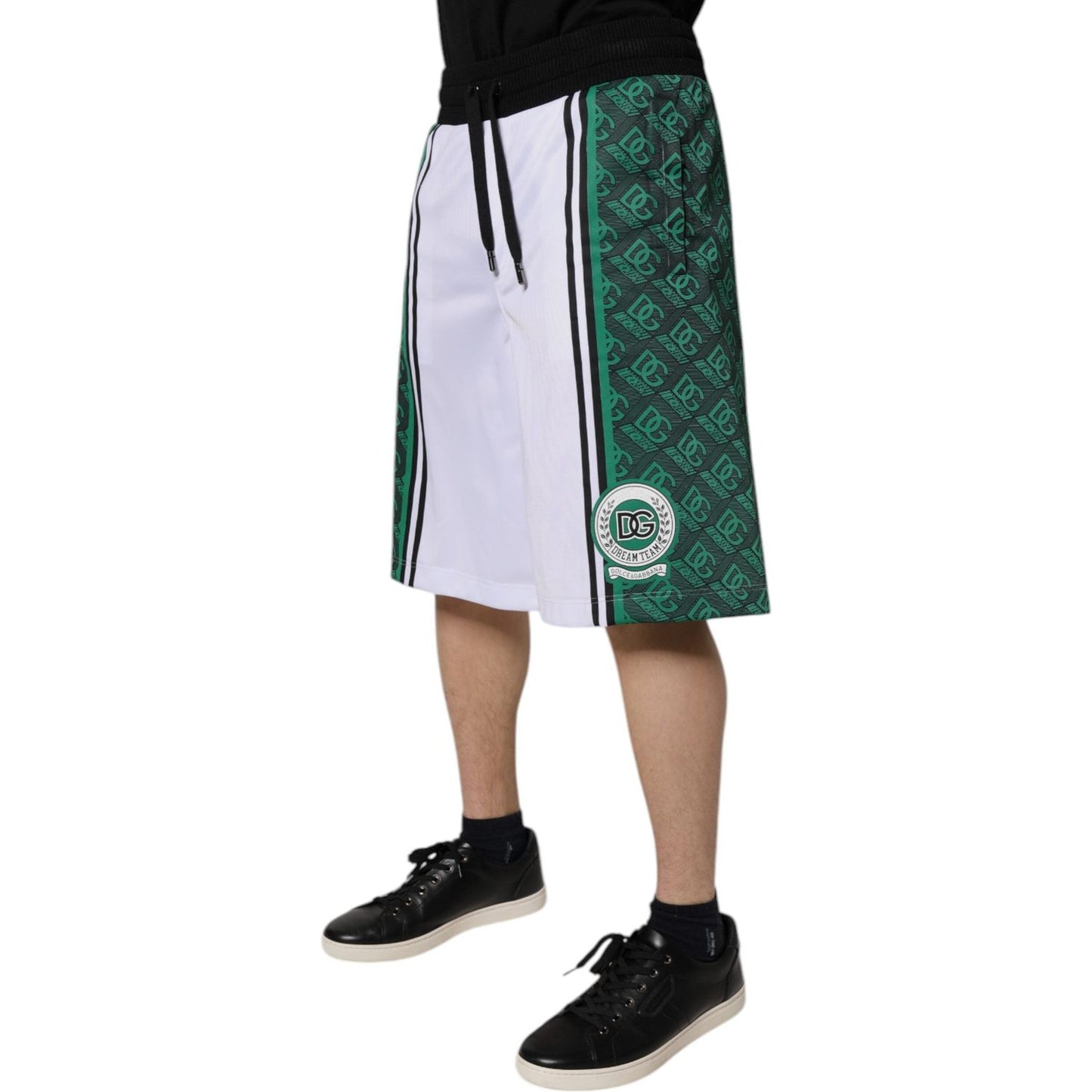 Dolce & Gabbana White Green Men Jersey Sweatshorts Shorts