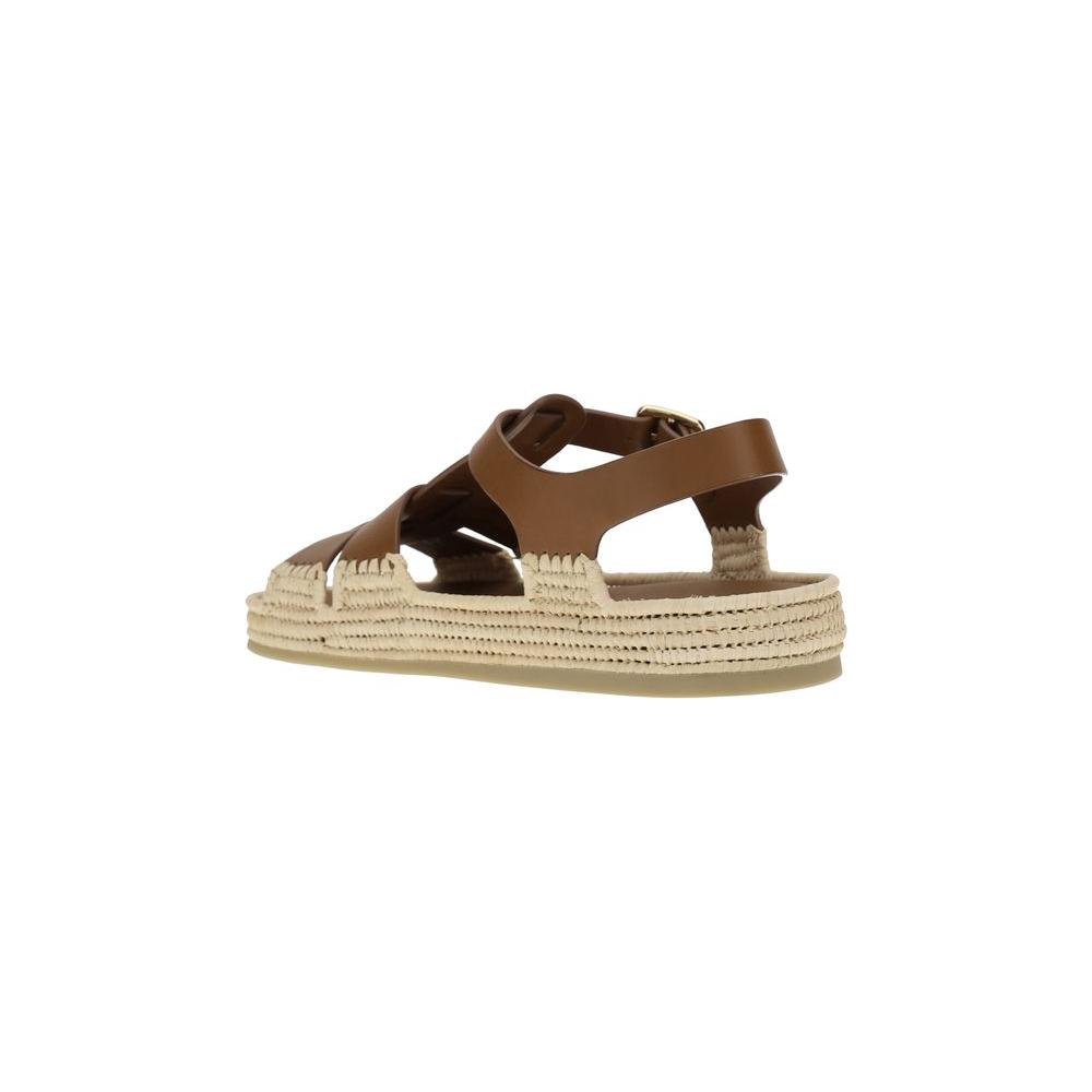 Prada Leather and Raffia Sandals Prada Tan