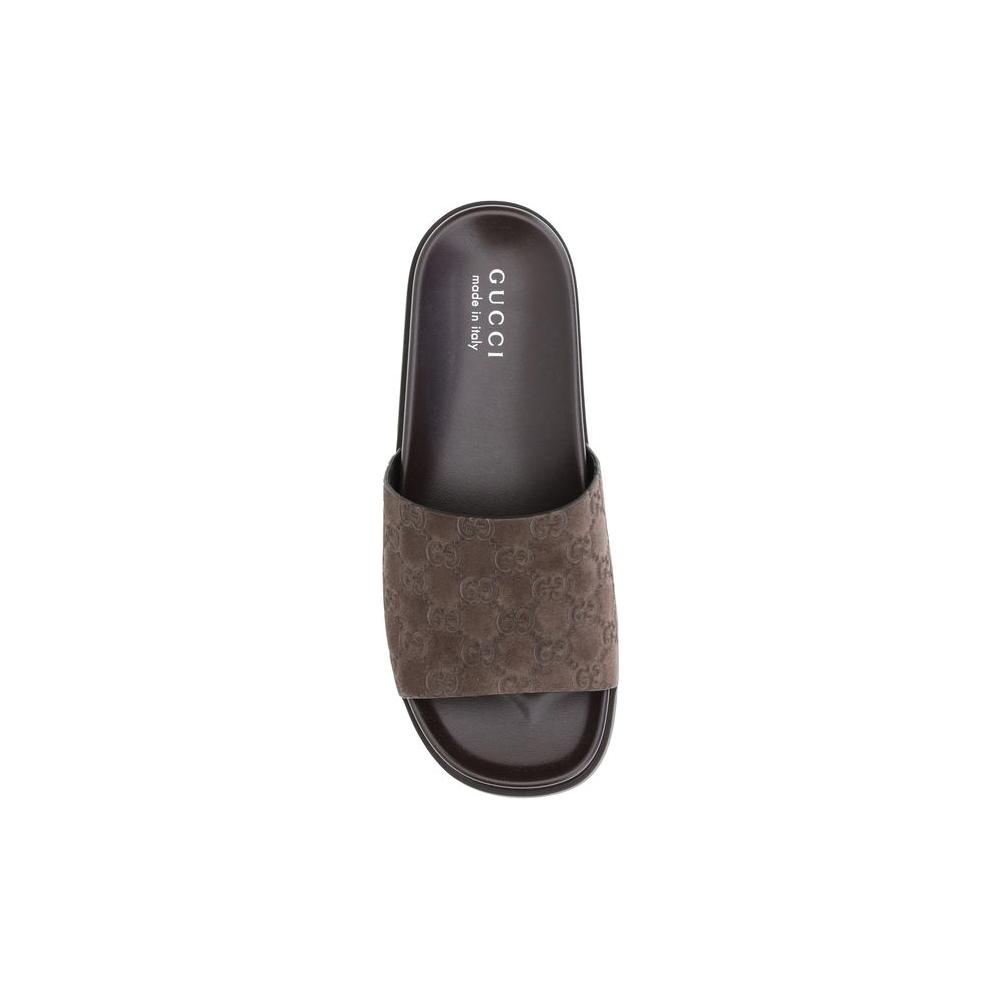 Gucci Slider Suede Sandals Gucci Dark Slate Gray