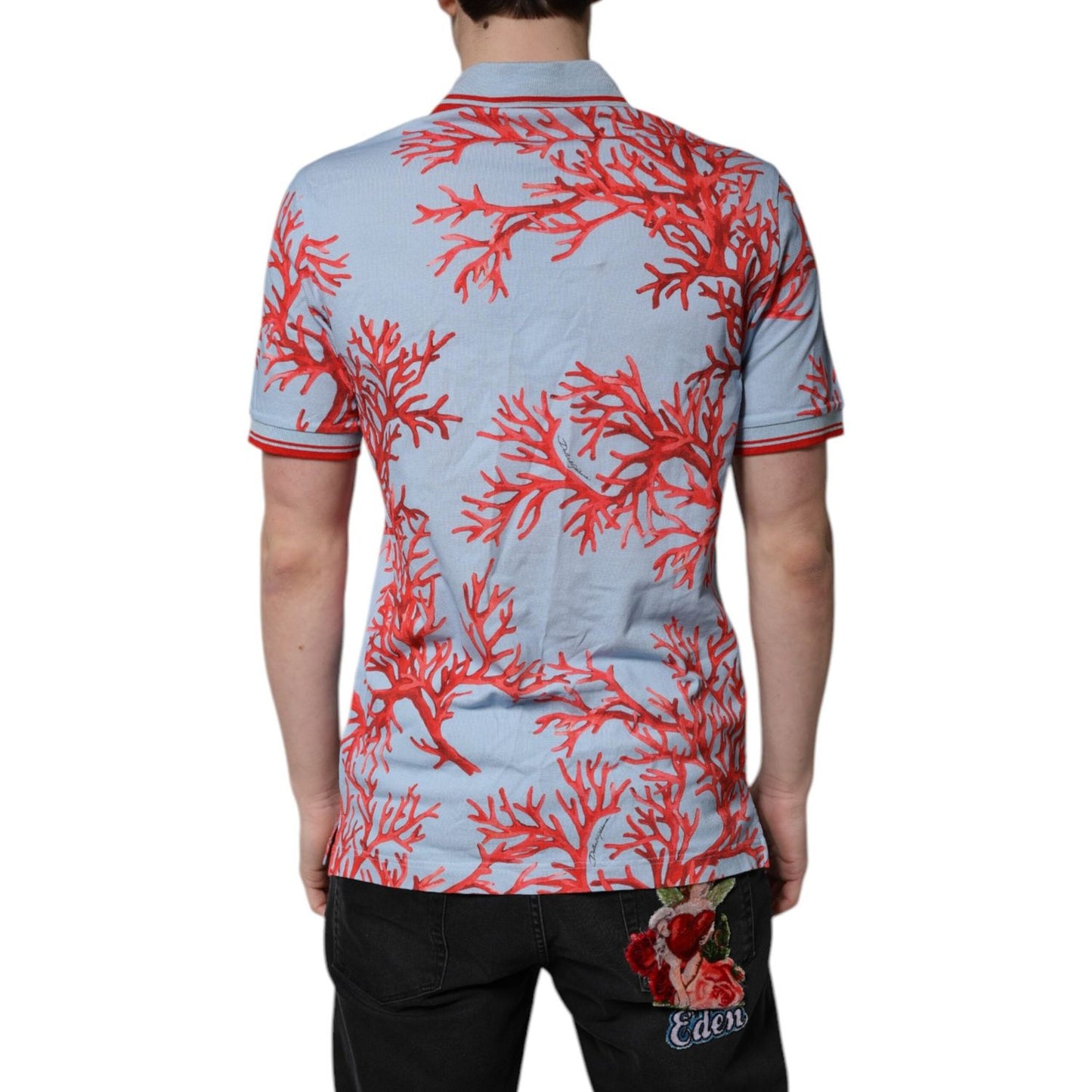 Dolce & Gabbana Light Blue Coral Cotton Polo Shirt T-shirt TSH70100-50