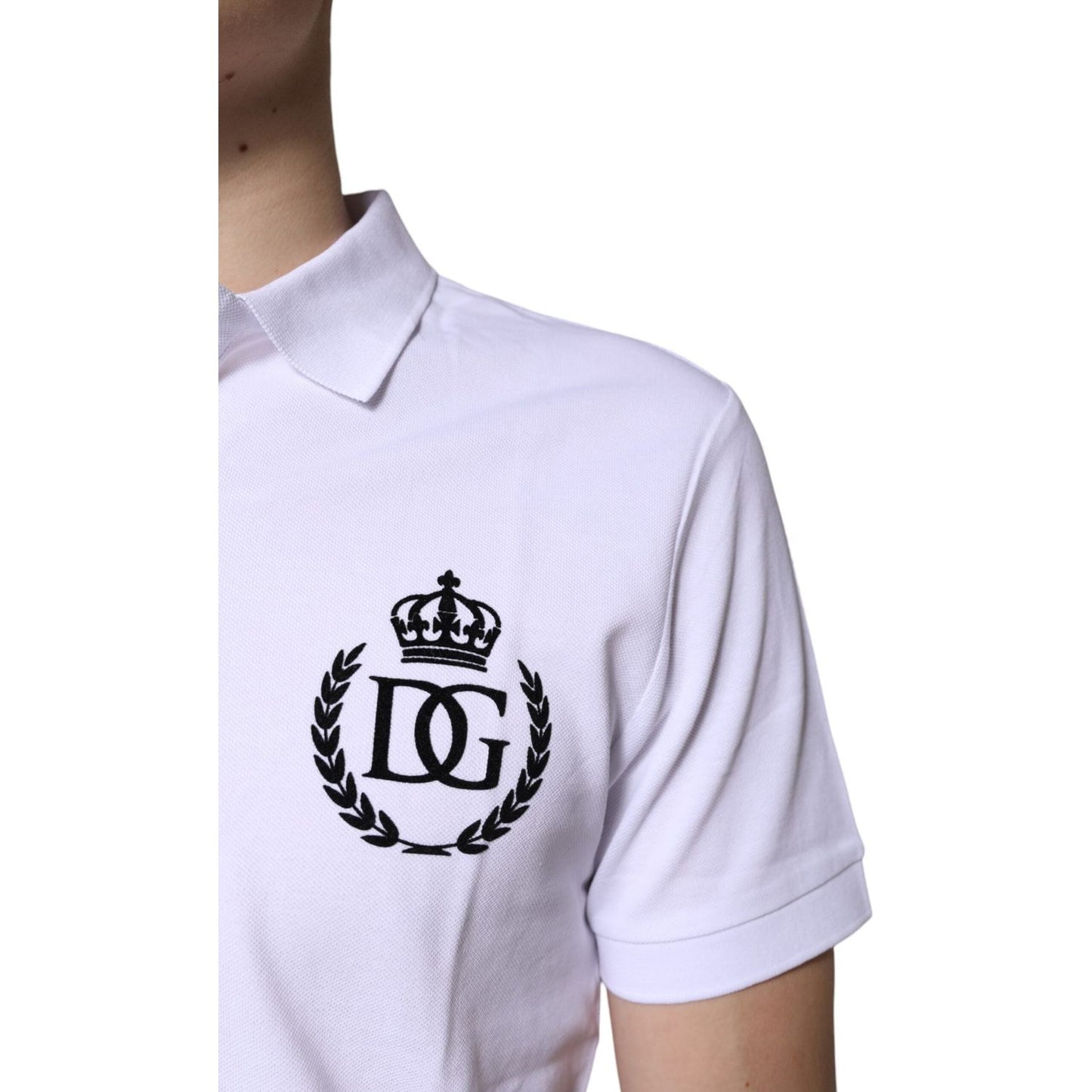 Dolce & Gabbana White Cotton Crown Collared Men Polo T-shirt Dolce & Gabbana Light Gray