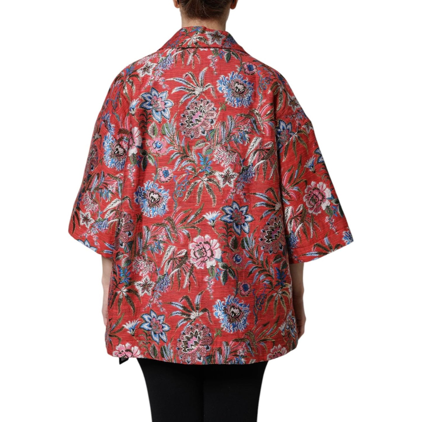 Dolce & Gabbana Red Floral Jacquard Button Down Coat Jacket Dolce & Gabbana Sienna