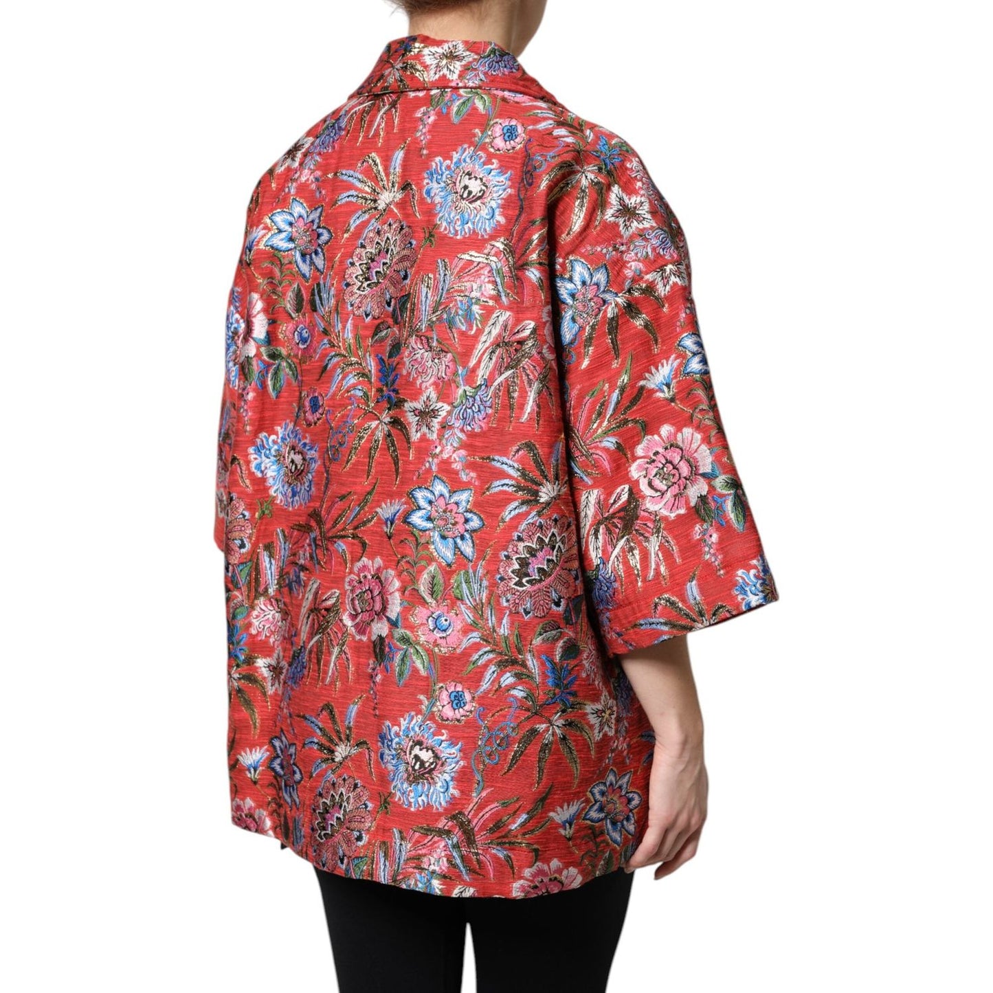Dolce & Gabbana Red Floral Jacquard Button Down Coat Jacket Dolce & Gabbana Maroon