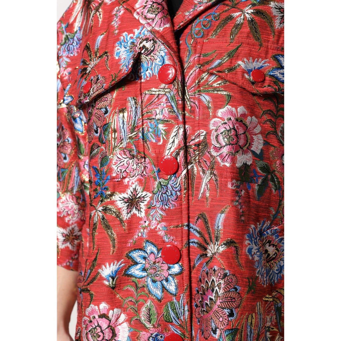 Dolce & Gabbana Red Floral Jacquard Button Down Coat Jacket Dolce & Gabbana Maroon