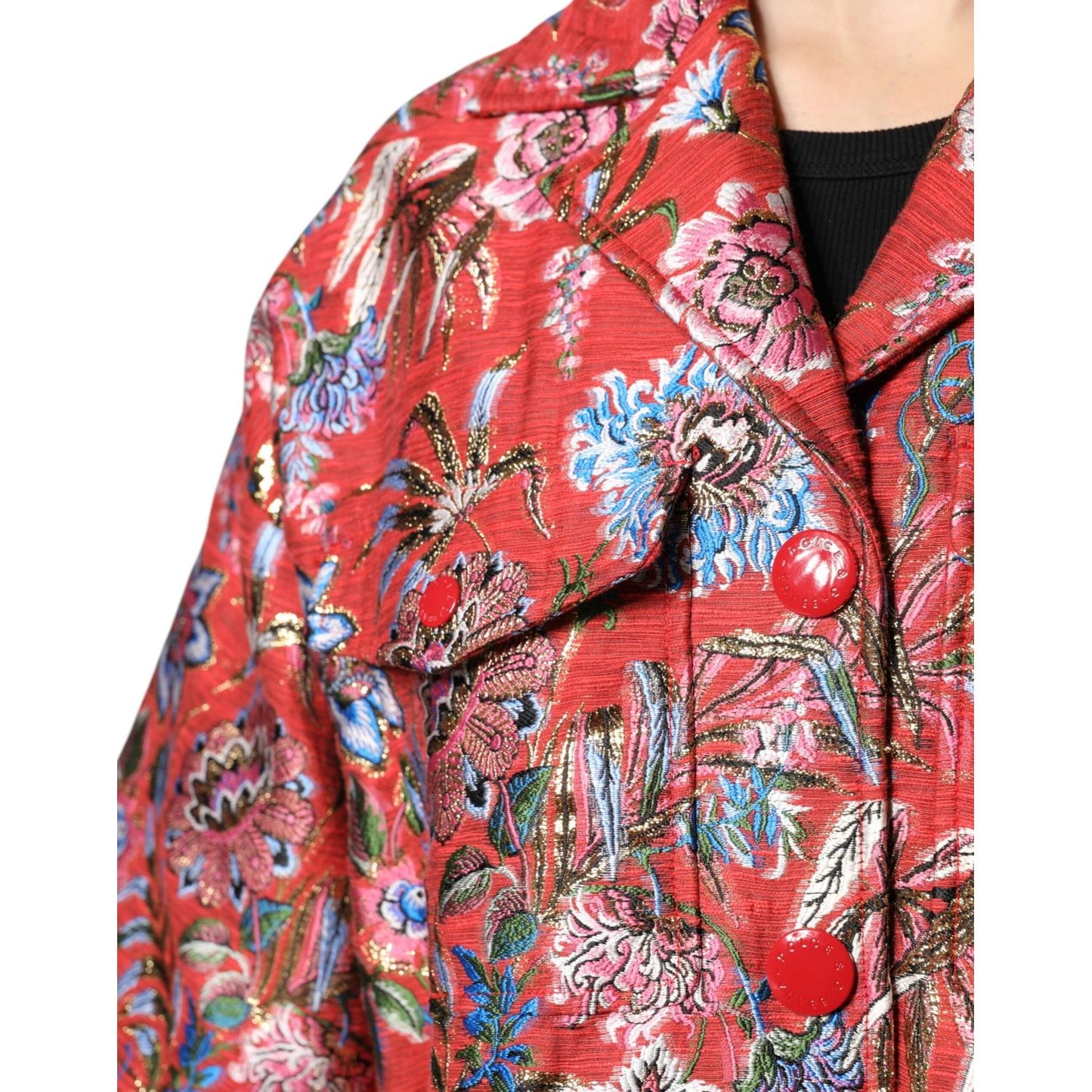 Dolce & Gabbana Red Floral Jacquard Button Down Coat Jacket Dolce & Gabbana Maroon