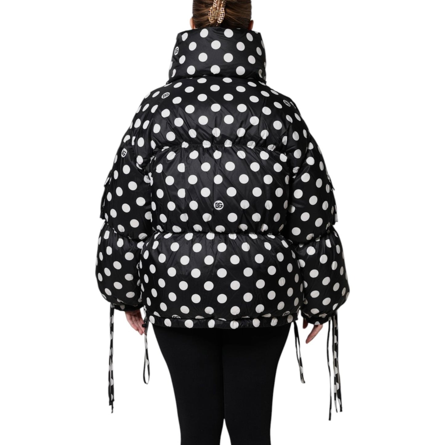 Dolce & Gabbana Black White Polka Dot Full Zip Puffer Jacket JKT41391-36
