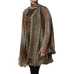 Dolce & Gabbana Brown Leopard Print Scarf Collared Chiffon Dress