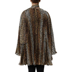 Dolce & Gabbana Brown Leopard Print Scarf Collared Chiffon Dress