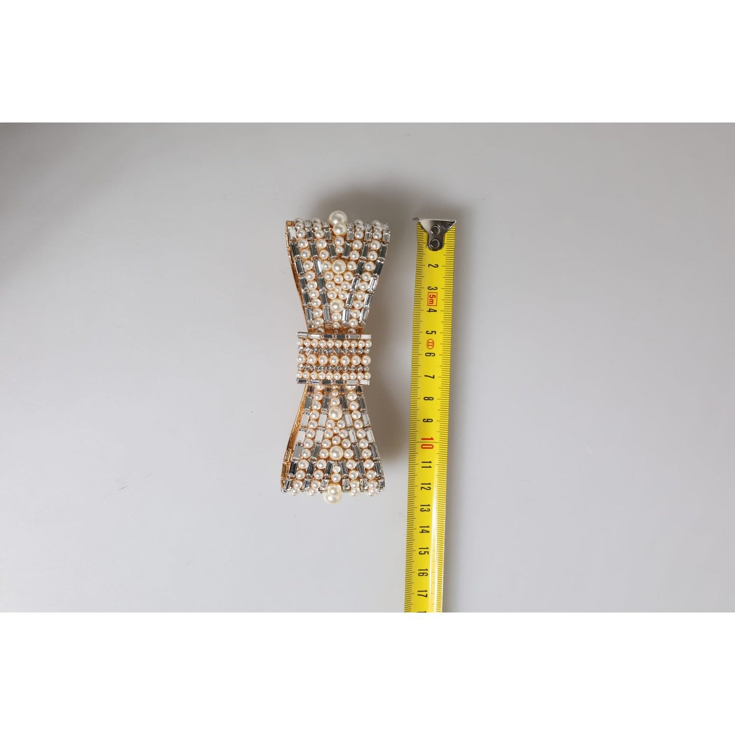 Dolce & Gabbana Gold Tone Brass Bow Crystal FauxPearl Embellished Brooch SMY10433