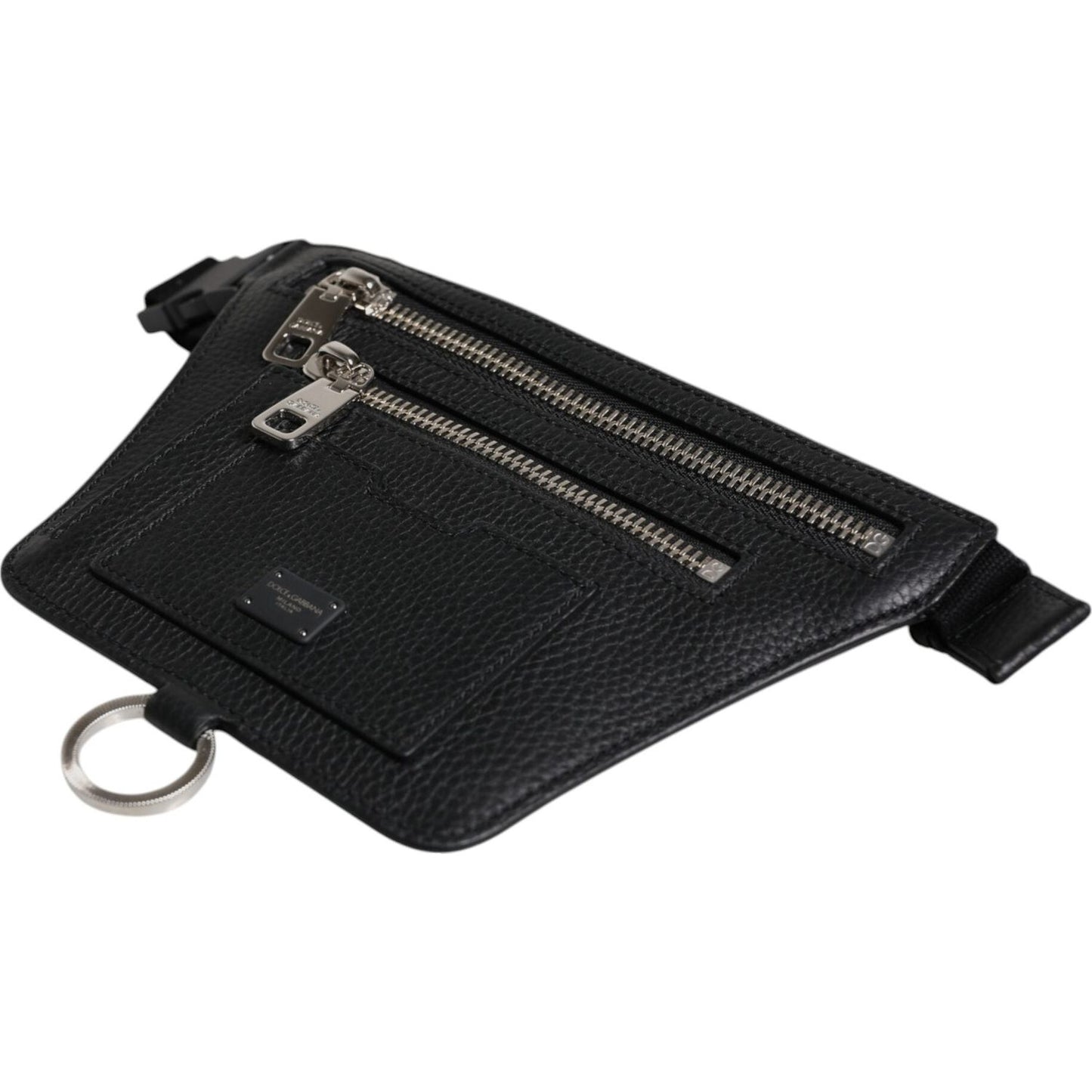 Dolce & Gabbana Black Calfskin Logo Plaque Belt Waist Men Fanny Pack Bag BAG4294