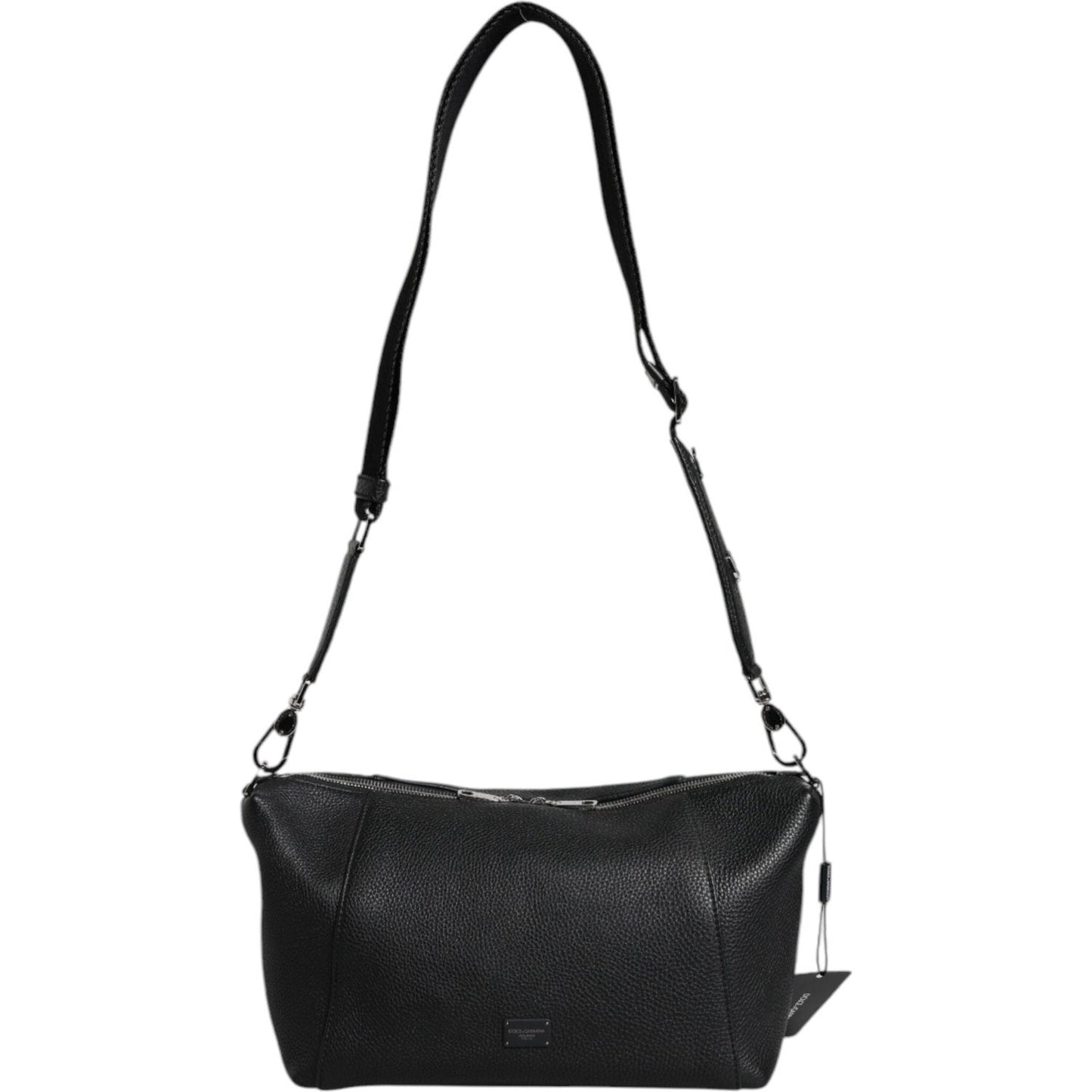 Dolce & Gabbana Black Leather Logo Plaque Shoulder Crossbody Bag BAG4325