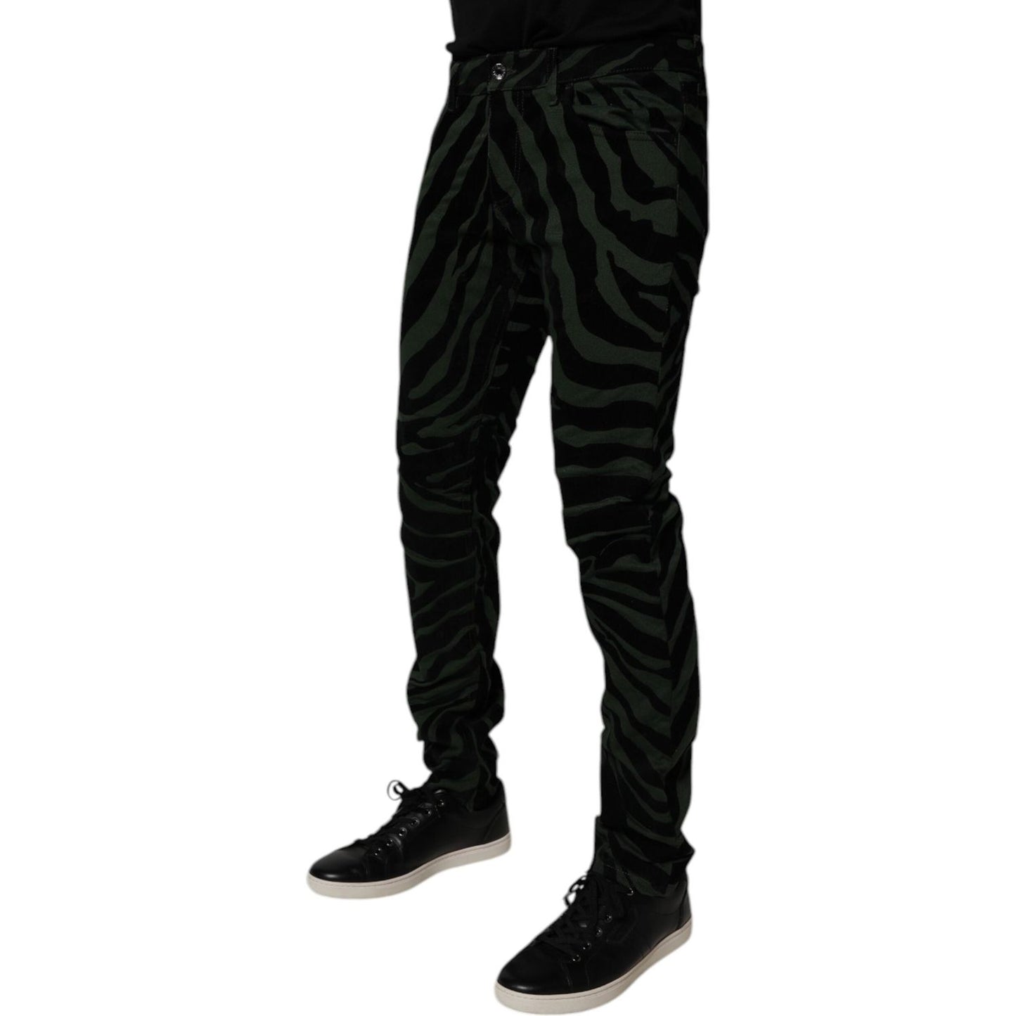Dolce & Gabbana Black Green Stripes Cotton Skinny Denim Jeans PAN75150-48