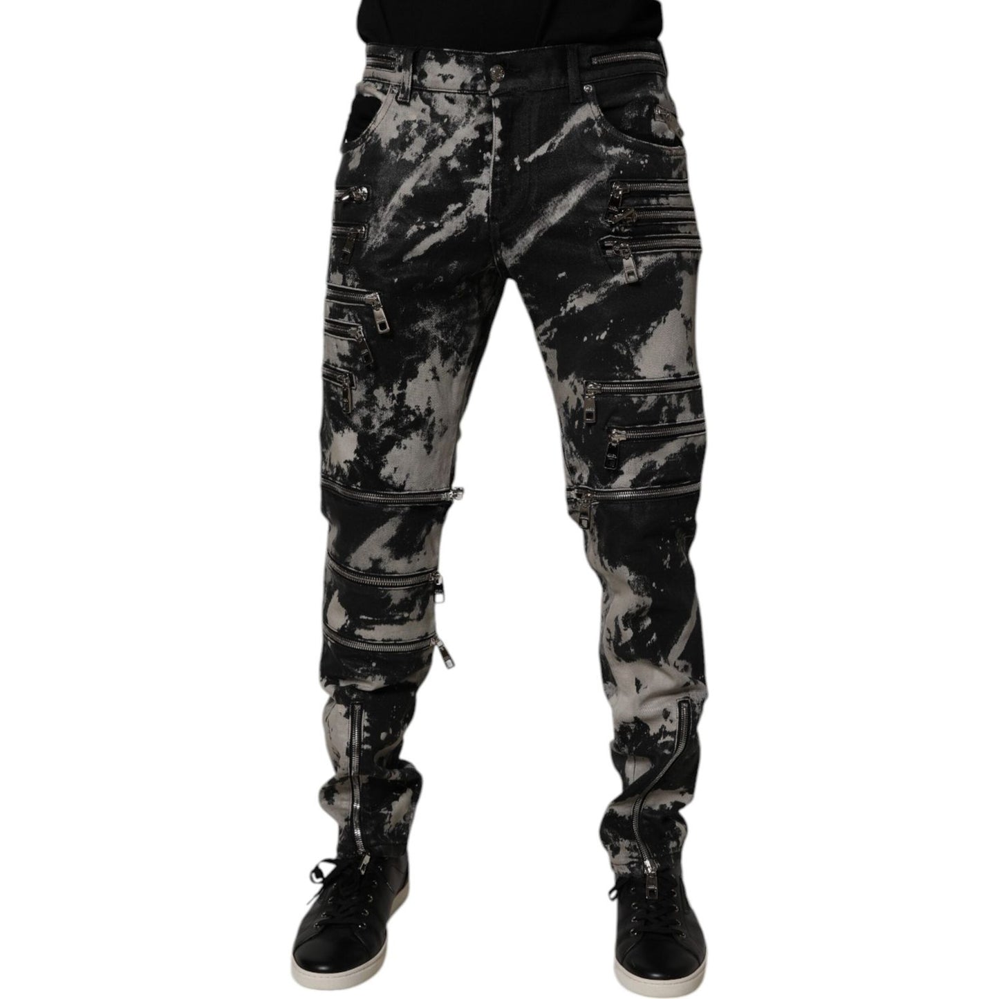 Dolce & Gabbana Black Tie Dye Cotton Skinny Zip Denim Jeans PAN75171-50