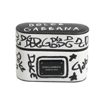Dolce & Gabbana Black White Leather Scribble Embossed Logo Airpods Case SMY10655