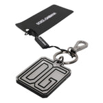 Dolce & Gabbana Gray Black DG Rubber Logo Silver Men's Keychain Keyring
