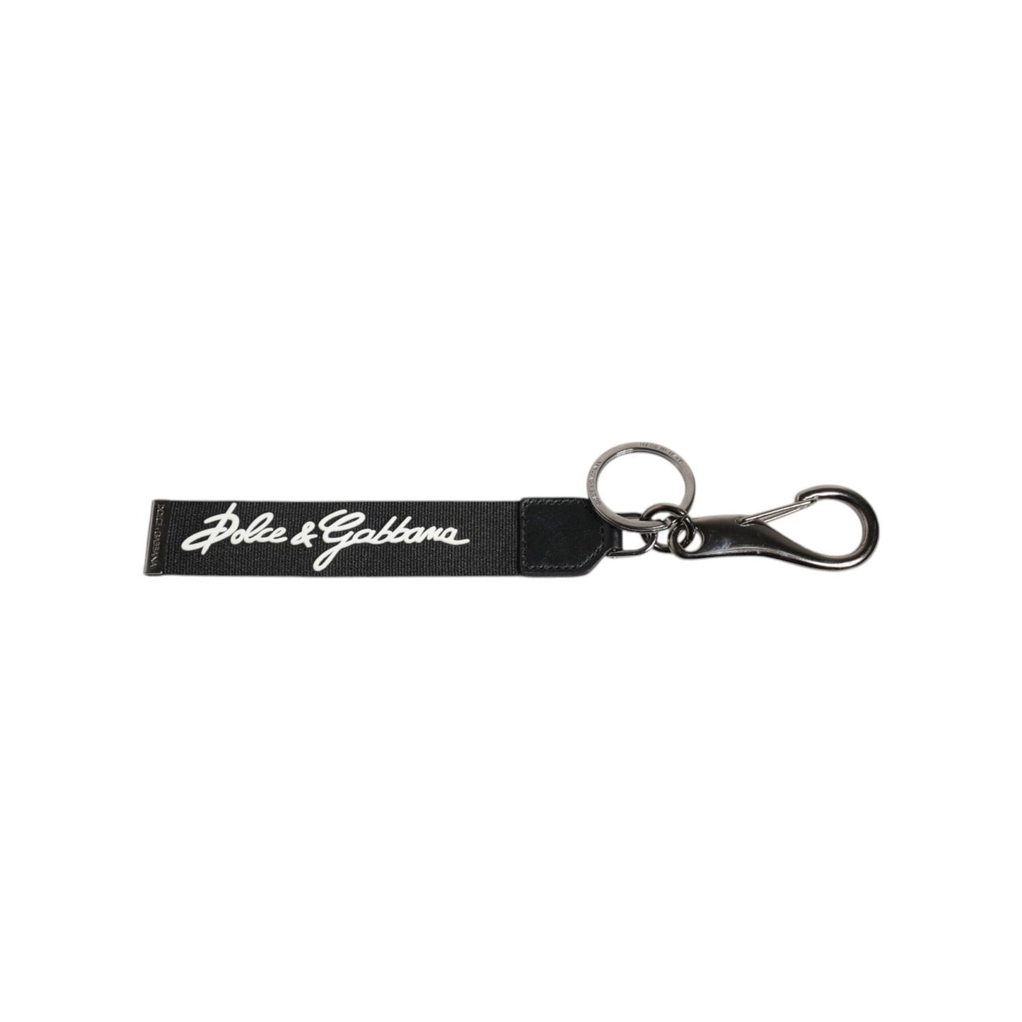 Dolce & Gabbana Black White DG Logo Silver Men Keychain Polyester Keyring SMY10678
