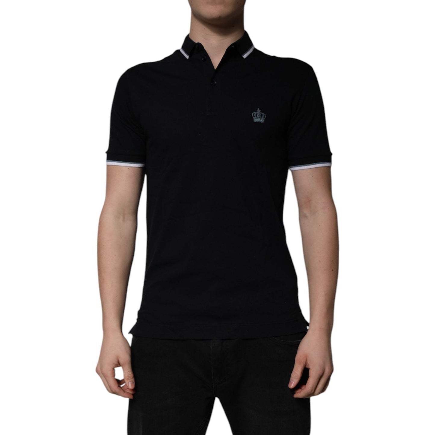 Dolce & Gabbana Black Cotton Crown Collared Polo T-shirt Dolce & Gabbana Rosy Brown