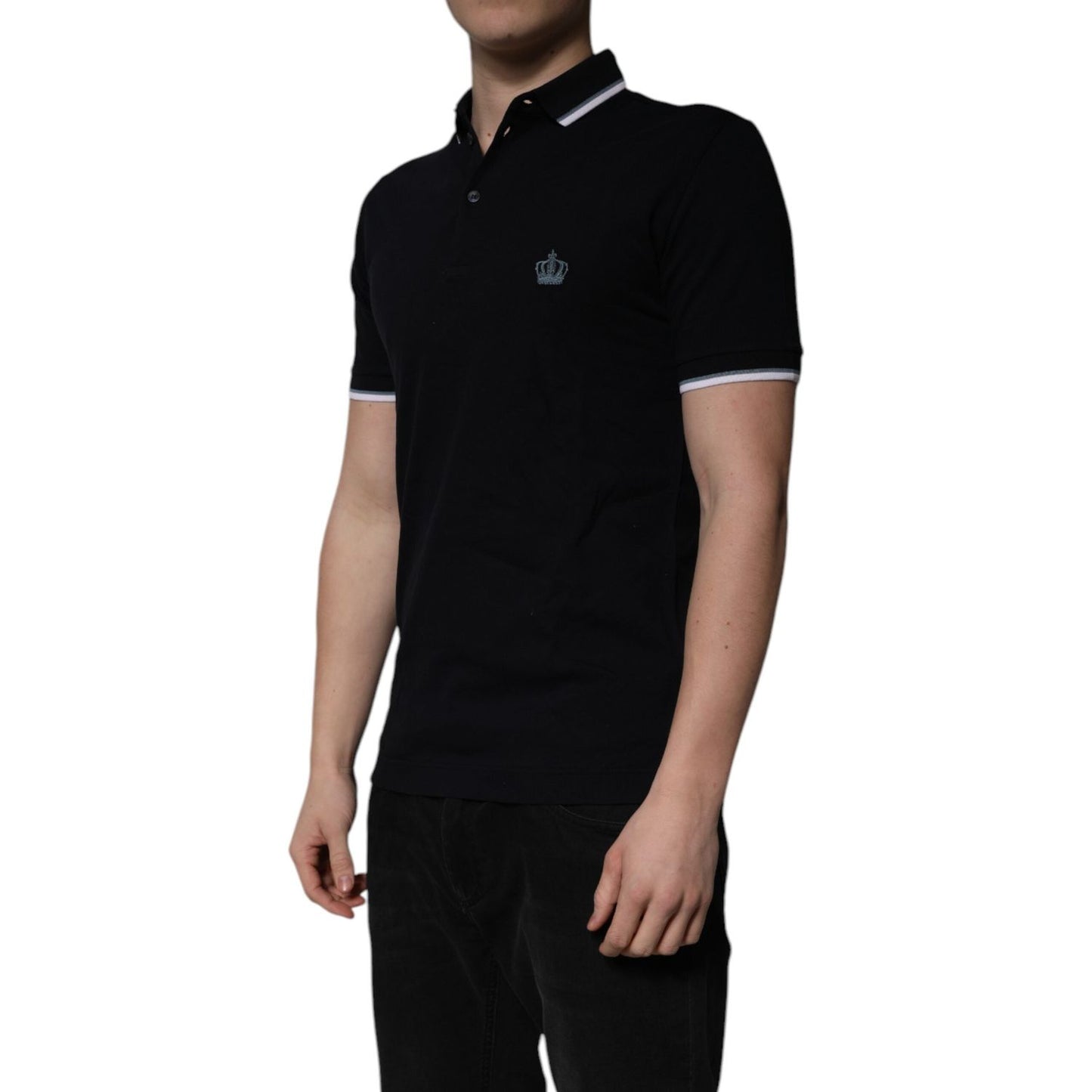 Dolce & Gabbana Black Cotton Crown Collared Polo T-shirt Dolce & Gabbana Rosy Brown
