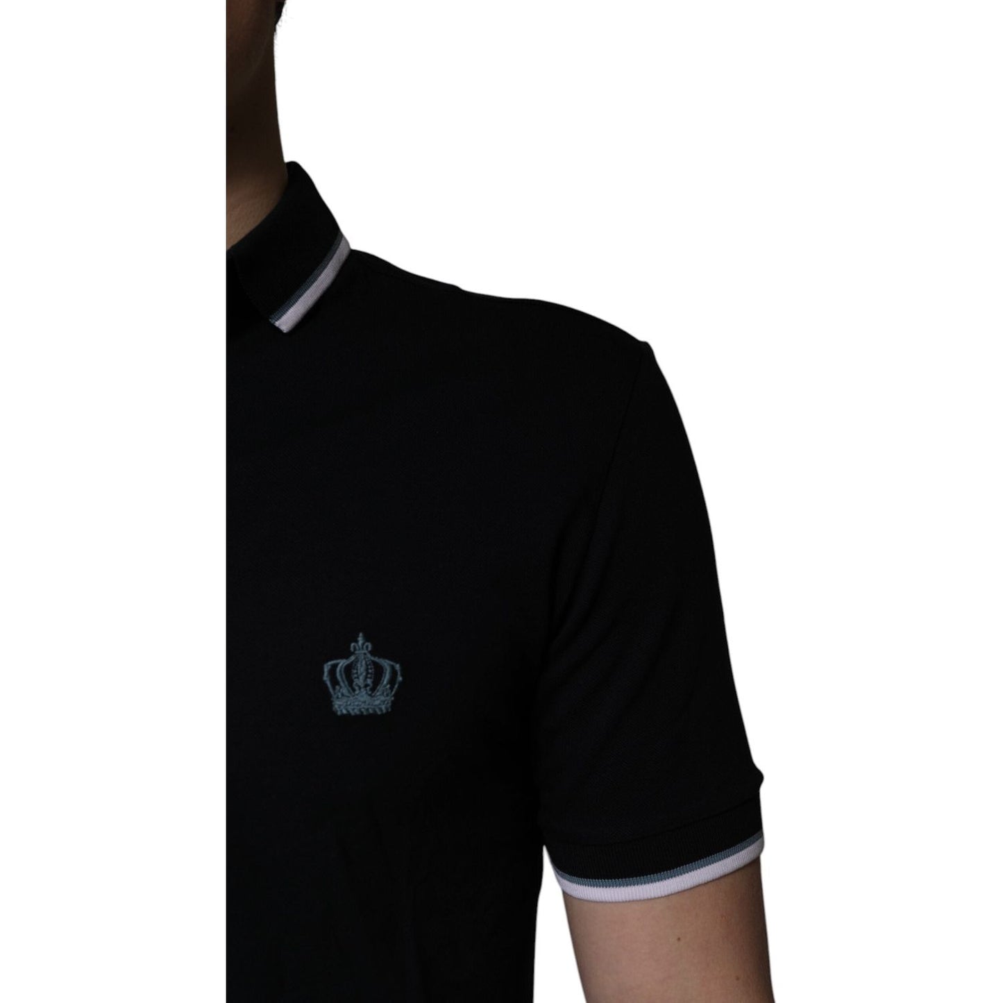 Dolce & Gabbana Black Cotton Crown Collared Polo T-shirt Dolce & Gabbana Black