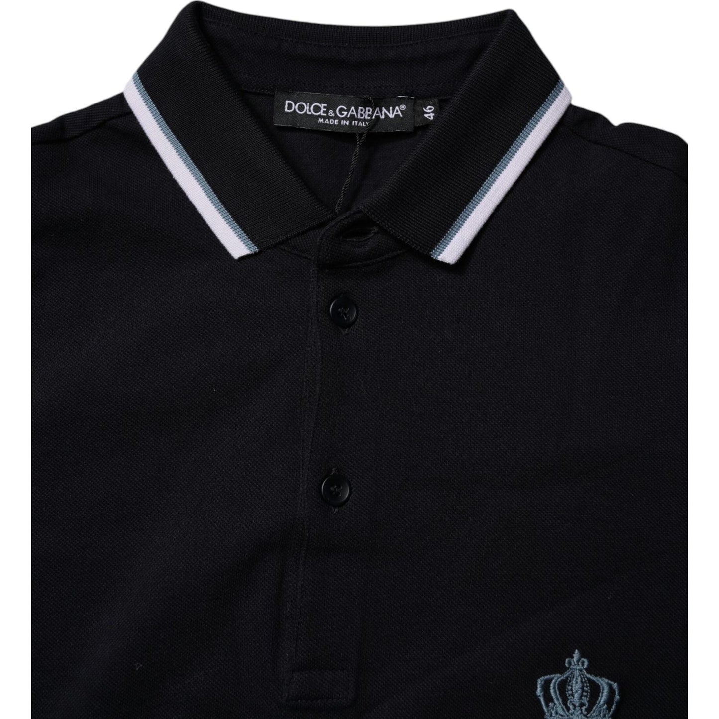 Dolce & Gabbana Black Cotton Crown Collared Polo T-shirt Dolce & Gabbana Black