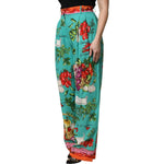 Dolce & Gabbana Green Silk Printed Straight Pants