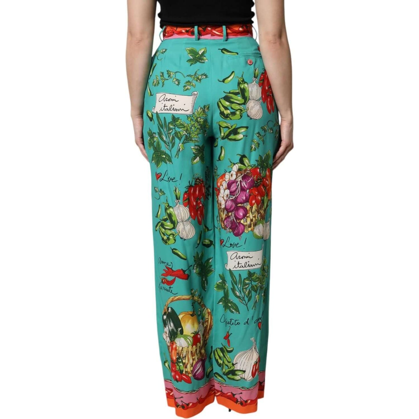 Dolce & Gabbana Green Silk Printed Straight Pants