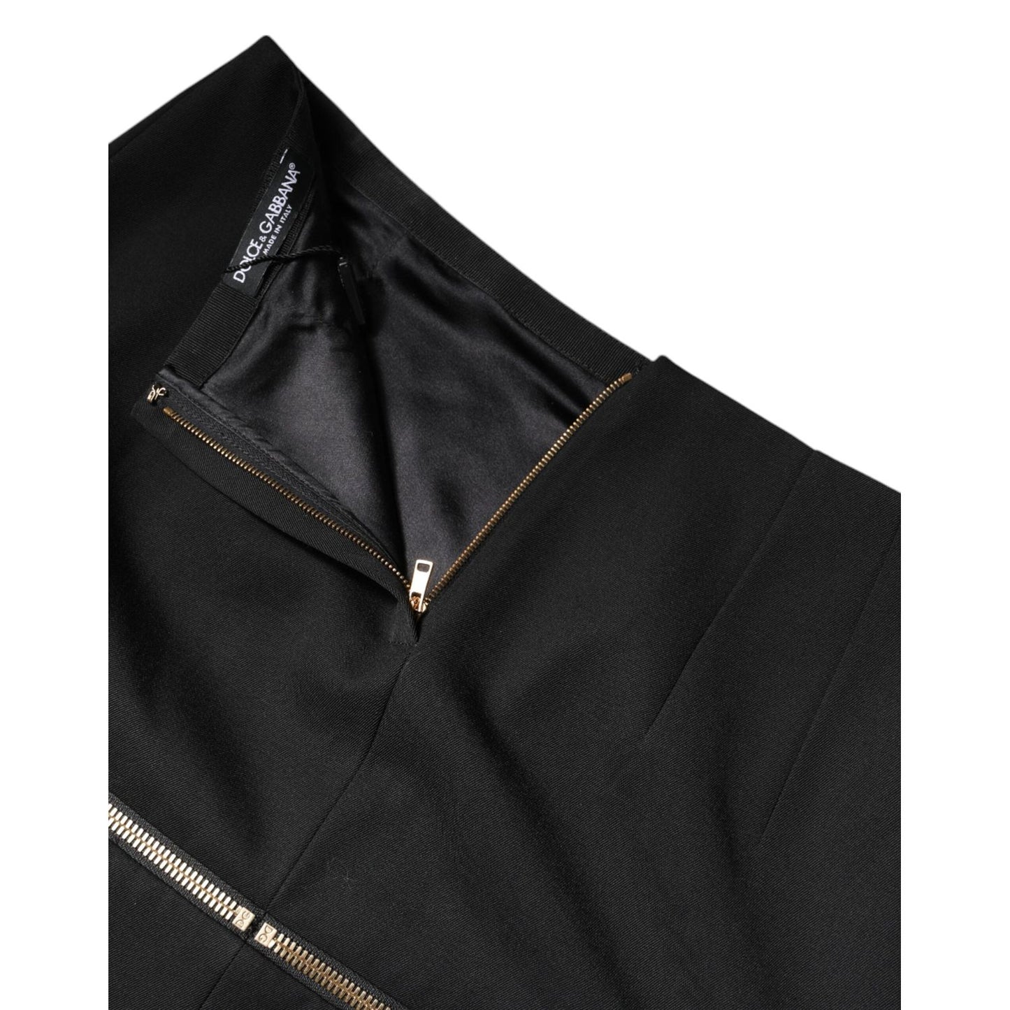 Dolce & Gabbana Black Virgin Wool High Waisted Mini Skirt SKI2111-36
