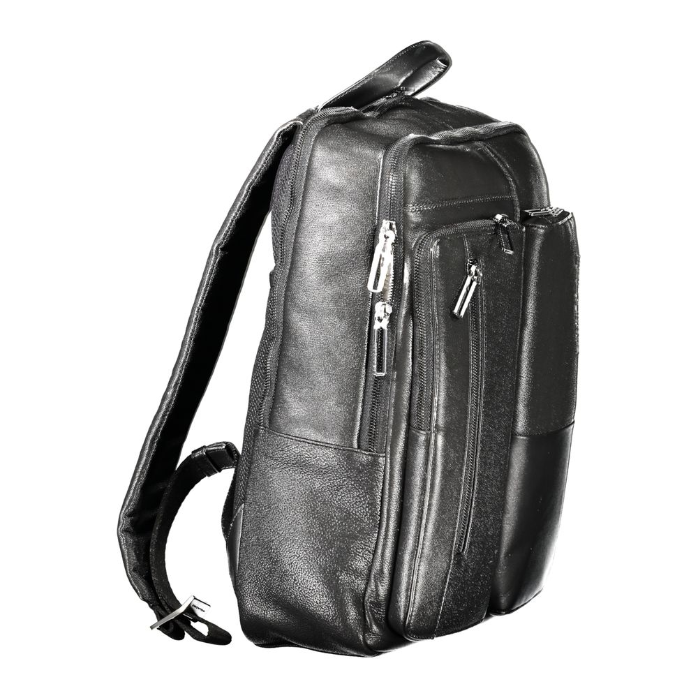 Piquadro Black Leather Men Backpack Piquadro Dark Slate Gray