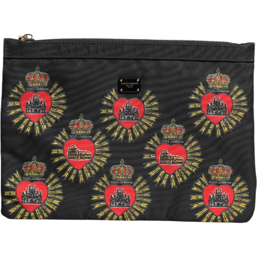Dolce & Gabbana Black Red Nylon Sacred Heart Clutch Pouch Bag BAG4598