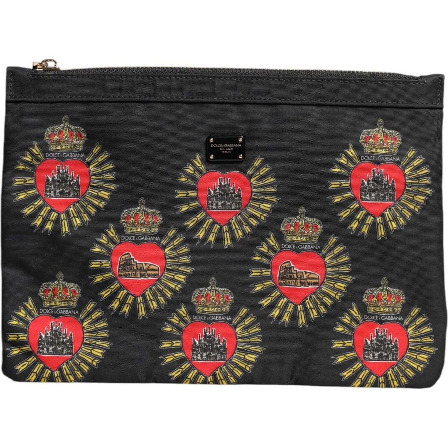 Dolce & Gabbana Black Red Nylon Sacred Heart Clutch Pouch Bag BAG4598