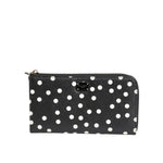 Dolce & Gabbana Black White Dotted Leather Zip Around Continental Wallet