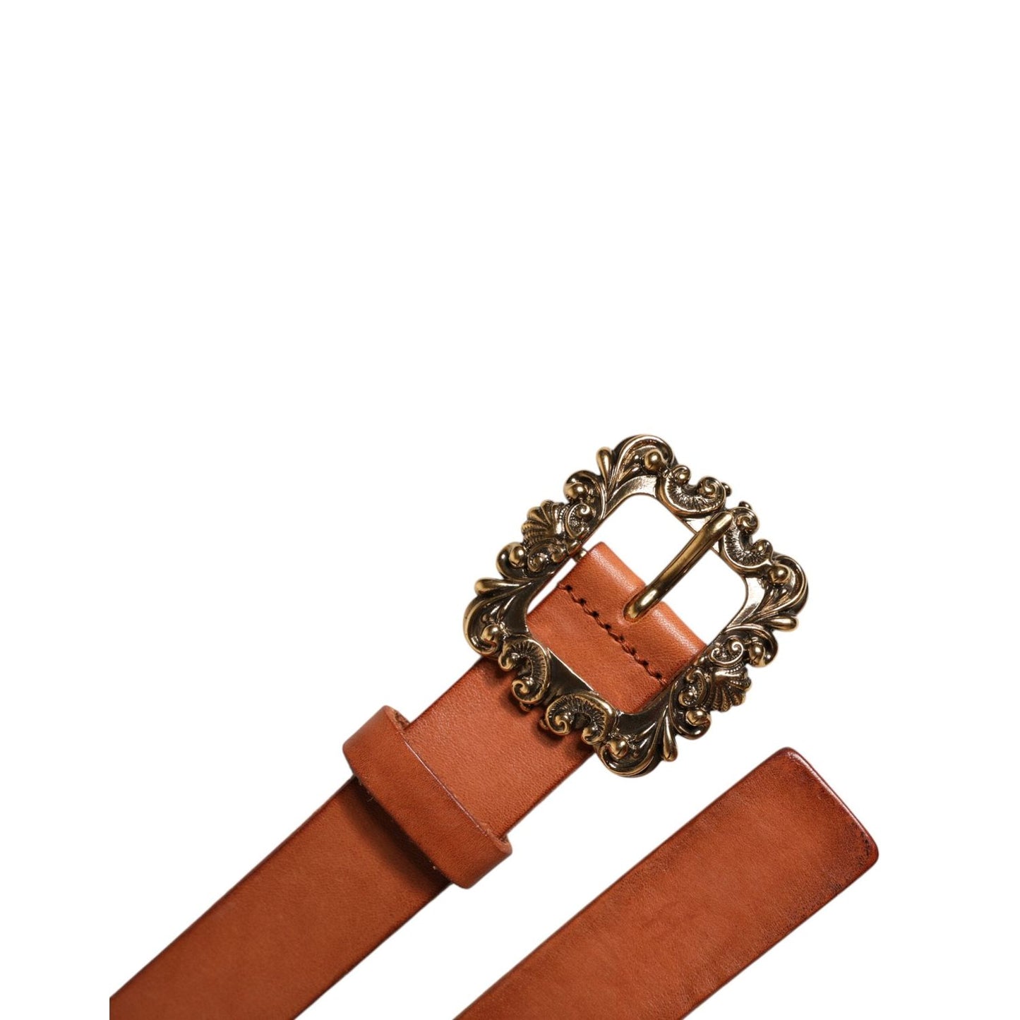Dolce & Gabbana Brown Leather Gold Metal Baroque Buckle Belt BEL9304-90